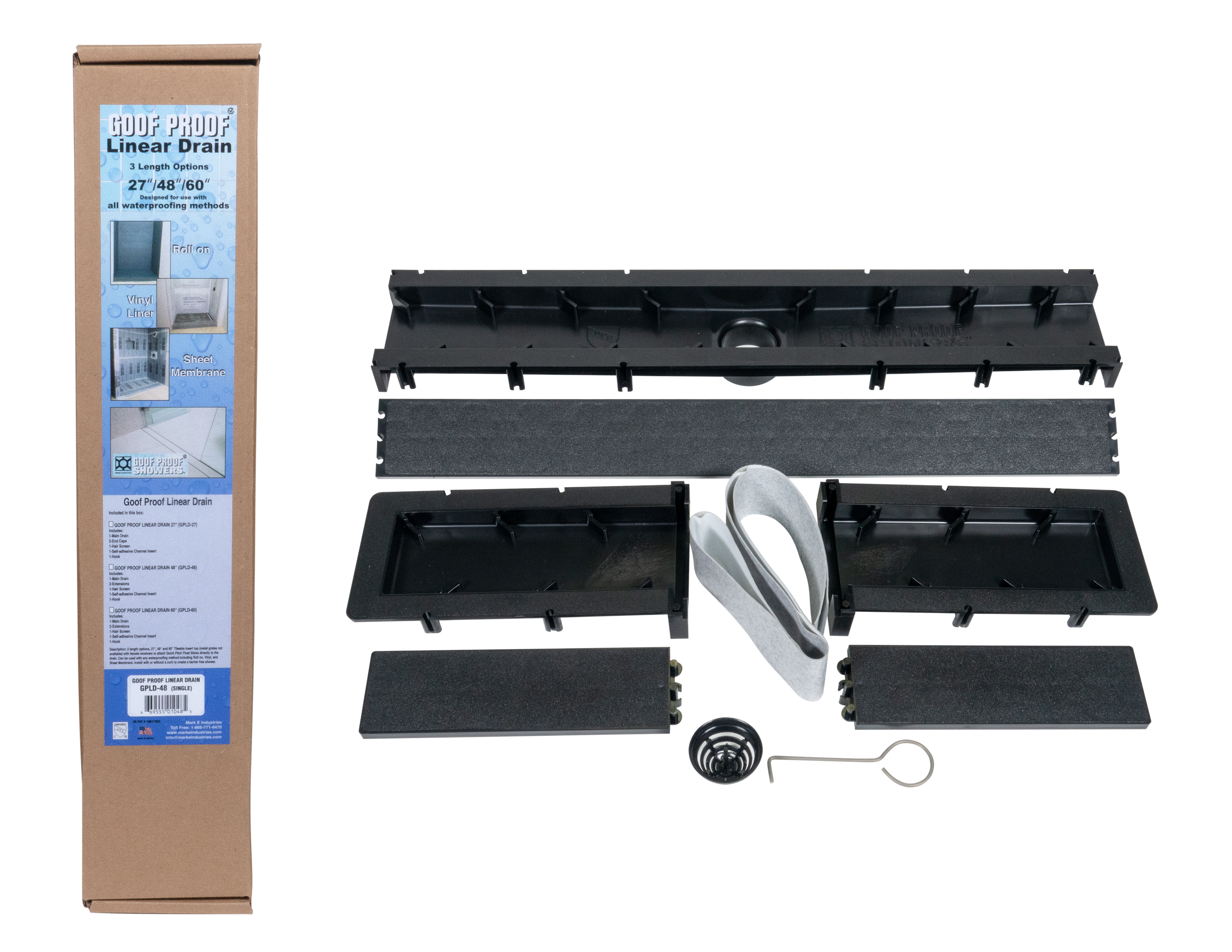48 inch linear drain components with box